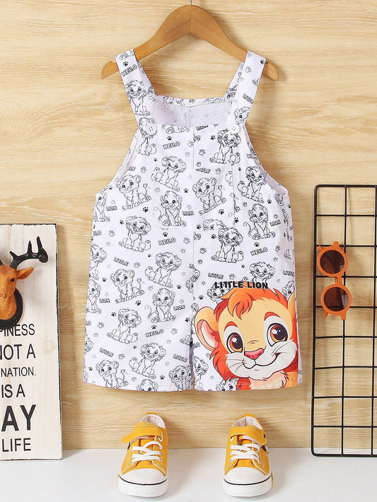 Young Boy'S Casual Cute Lion & Letter Pattern Overalls For Street Style, Spring & Summer