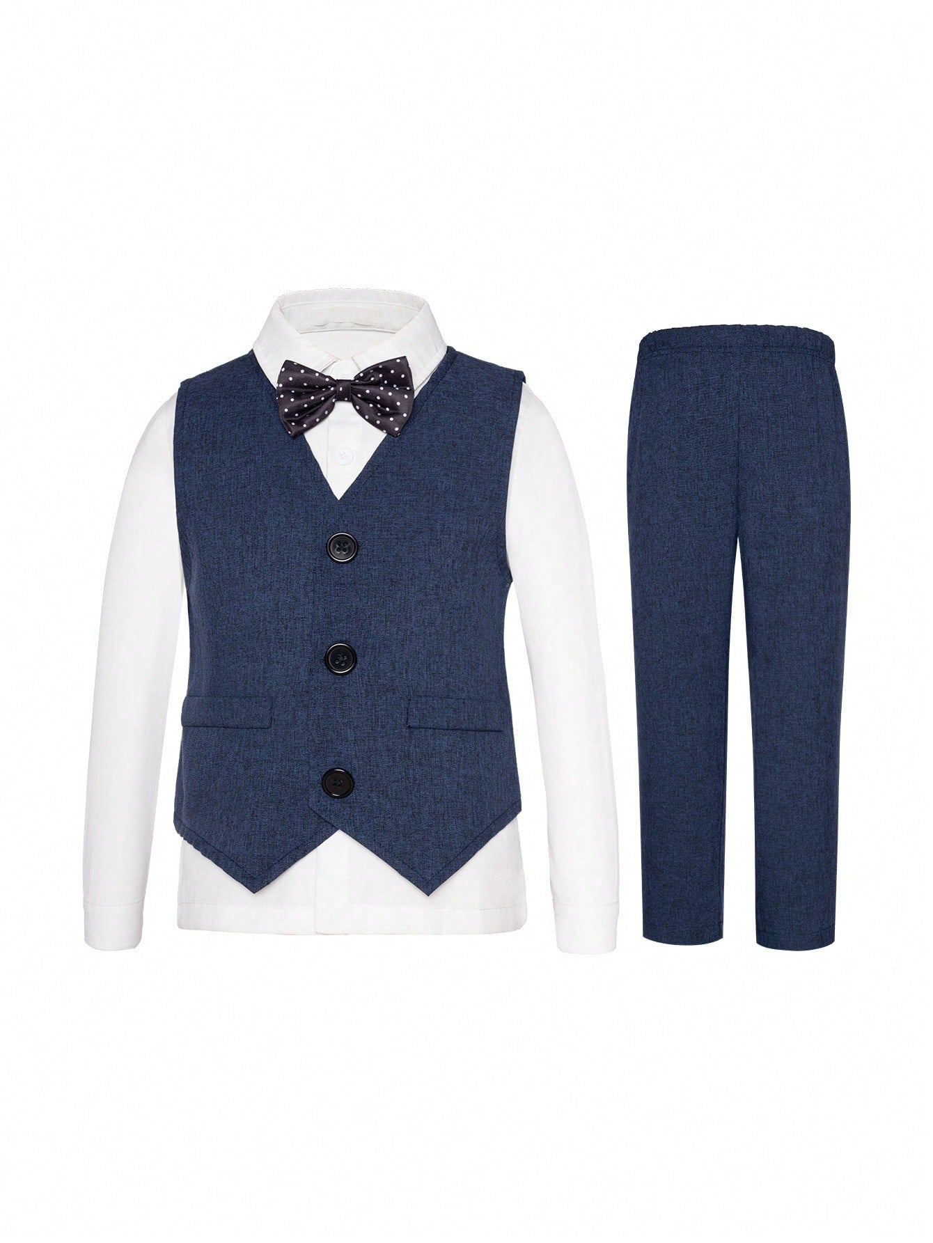 Young Boy's Gentleman Style Two Piece Suit, Solid Color Waistcoat And Pants With Tie, Perfect For Birthday Party, Evening, Wedding, Anniversary