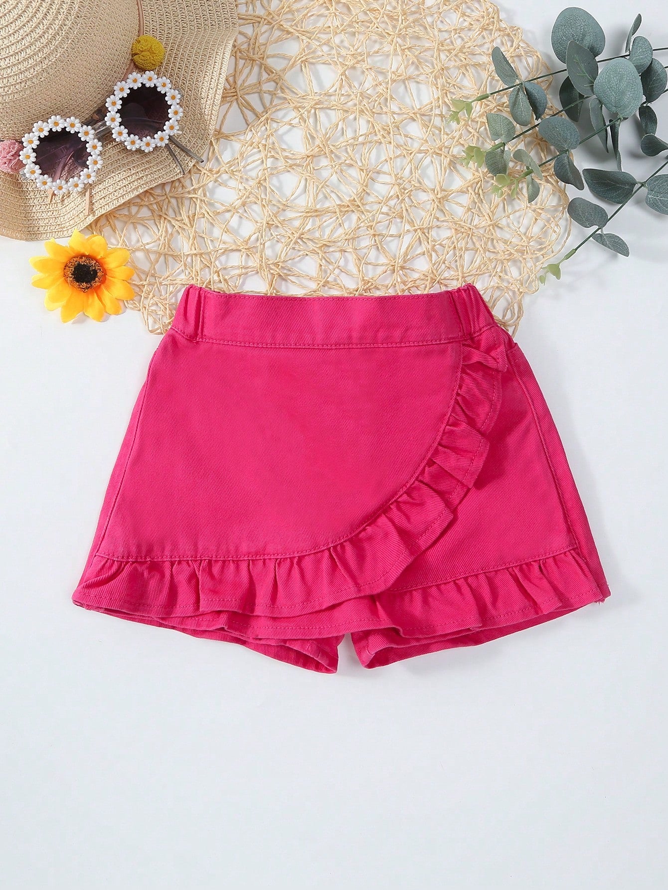 Young Girl Holiday Casual Daily Ruffles Details Two In One Denim Skort