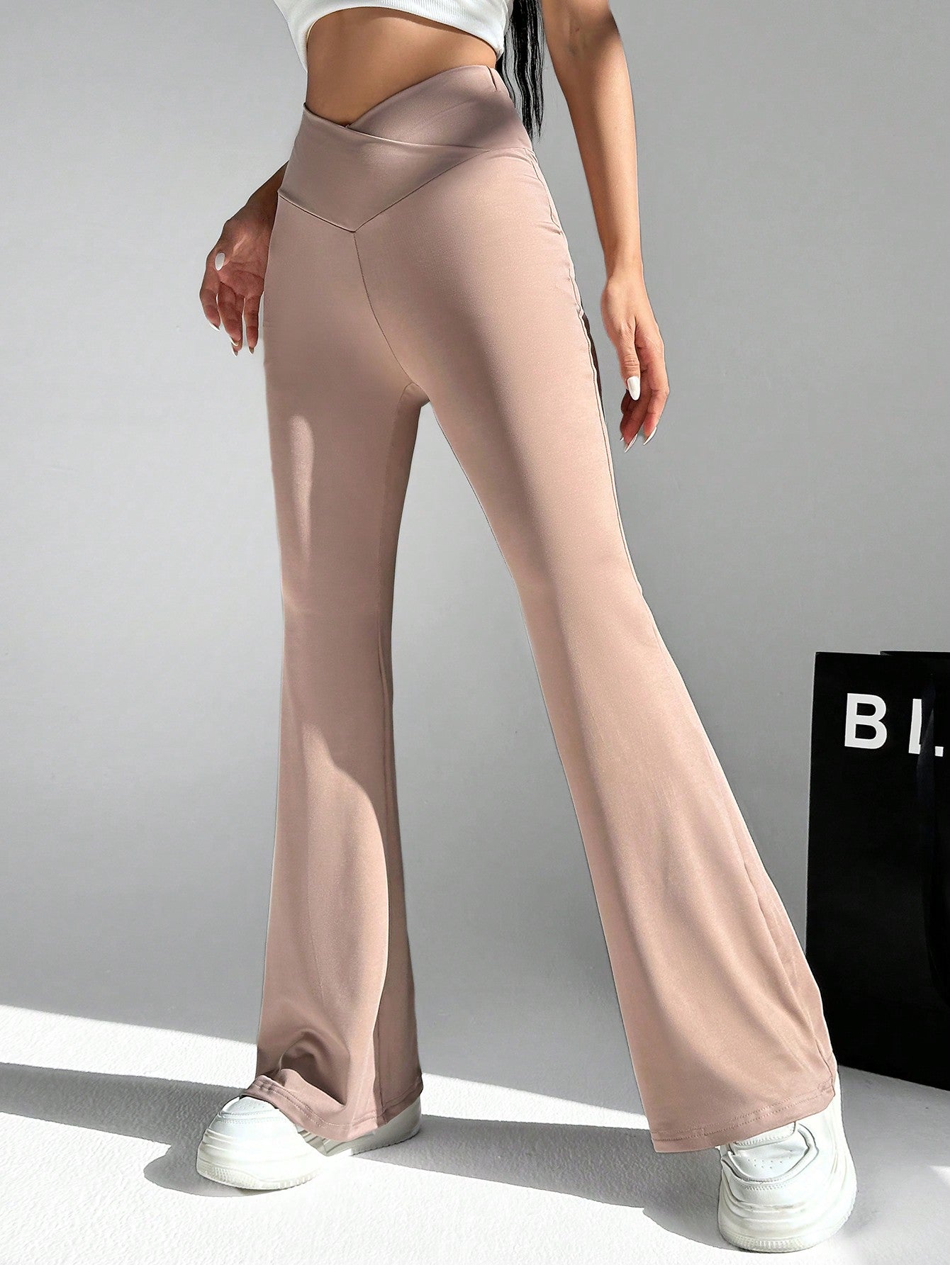 Overlap Waist Flare Leg Pants