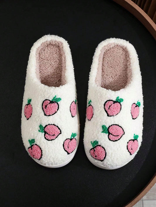 Fashionable Butterfly, Heart, Strawberry, Fruit, Puppy Animal, Pineapple Pattern Soft Plush Non-Slip Indoor House Slippers