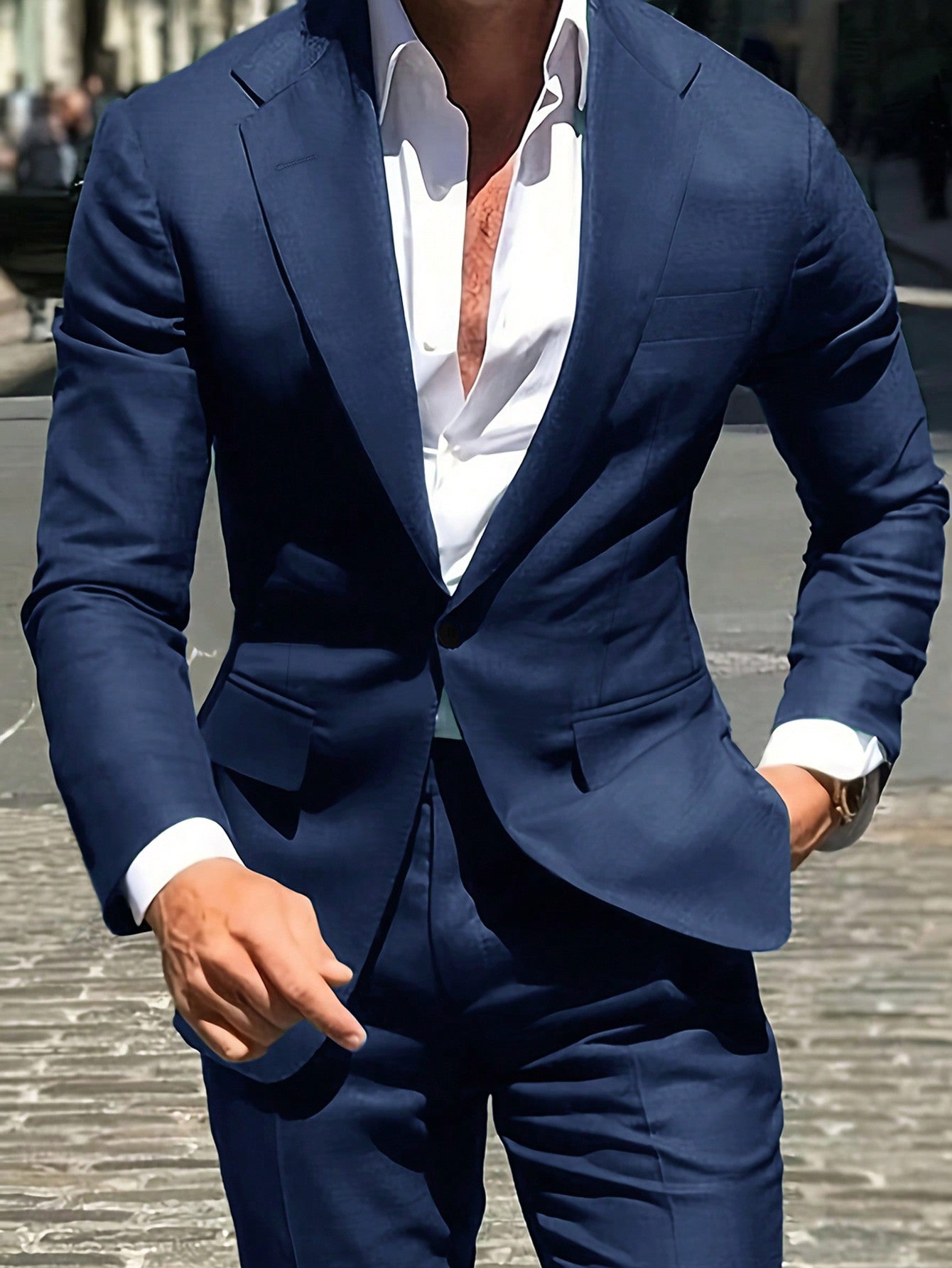 Solid Color Men's Lapel Single Breasted Suit Jacket