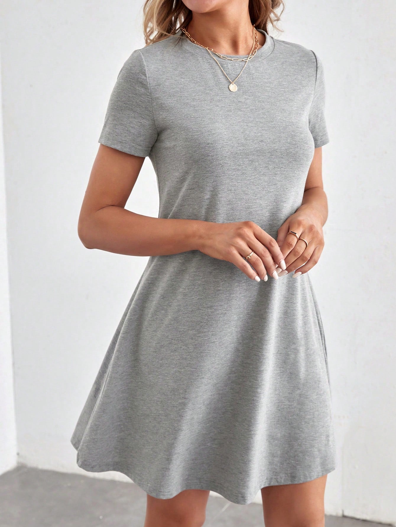 Tall Solid Color Round Neck A-line Dress