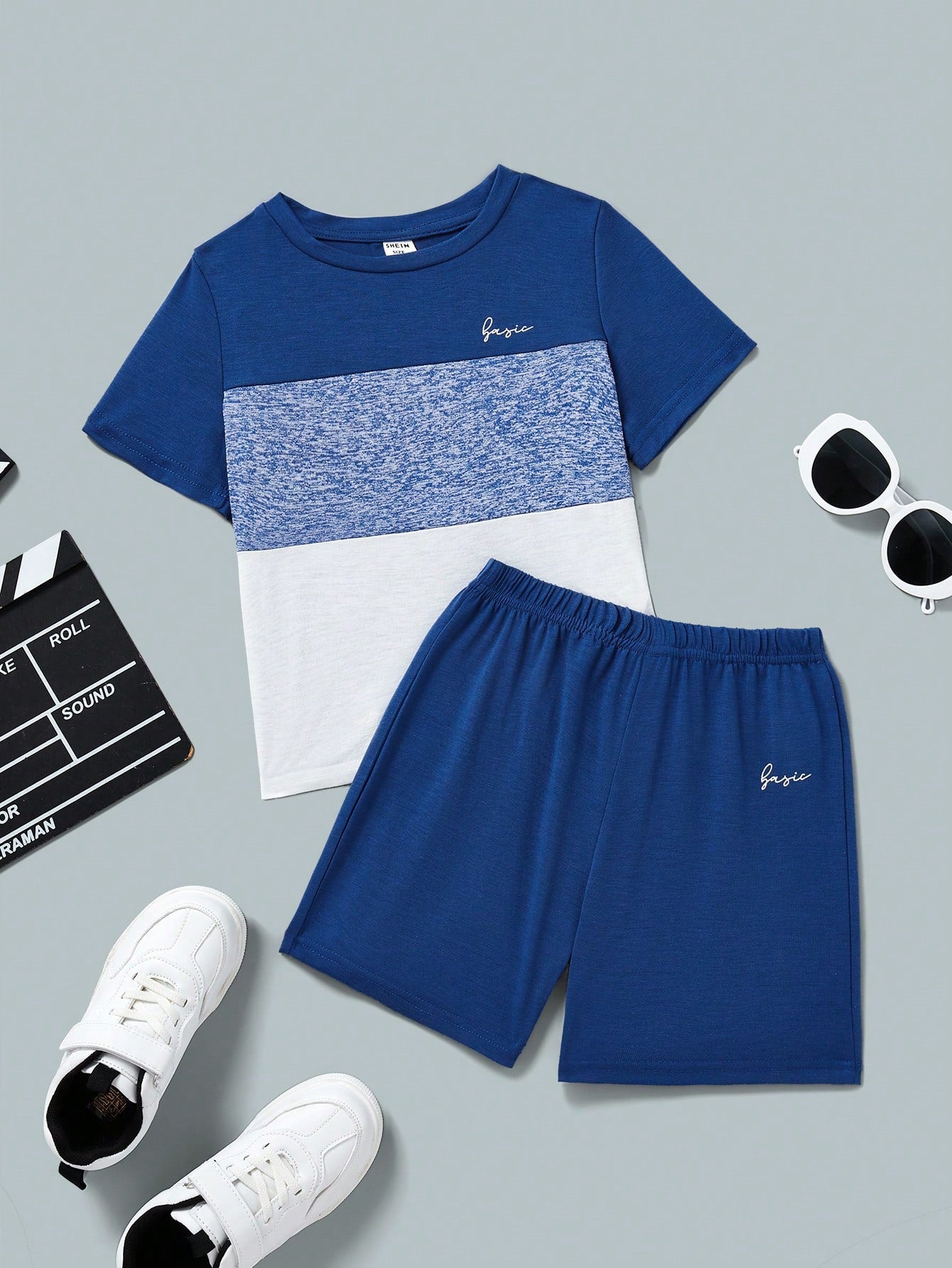 Young Boy Colorblock Letter Graphic Tee & Shorts