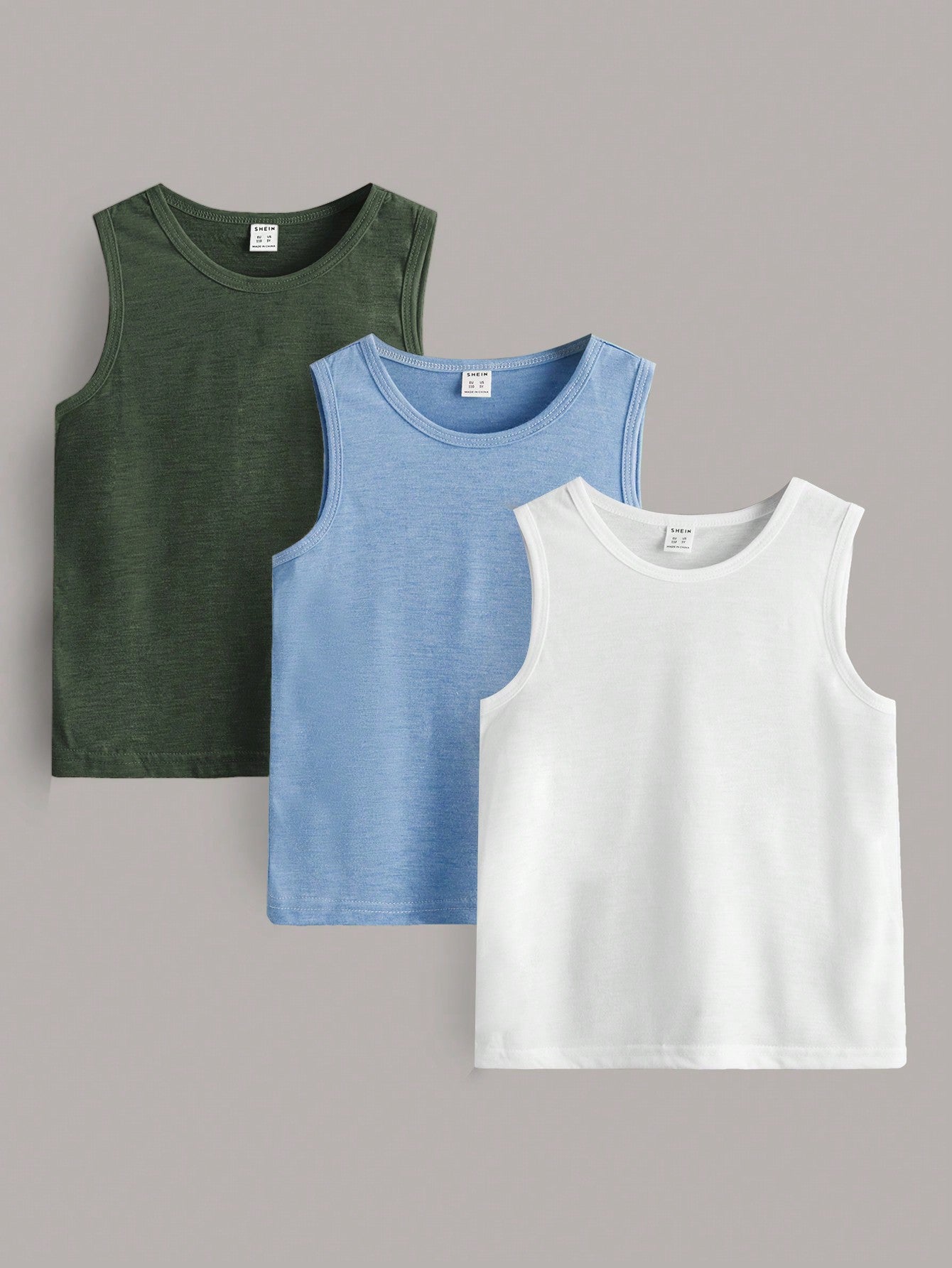 Young Boy 3pcs Casual Solid Summer Round Neck Tank Top