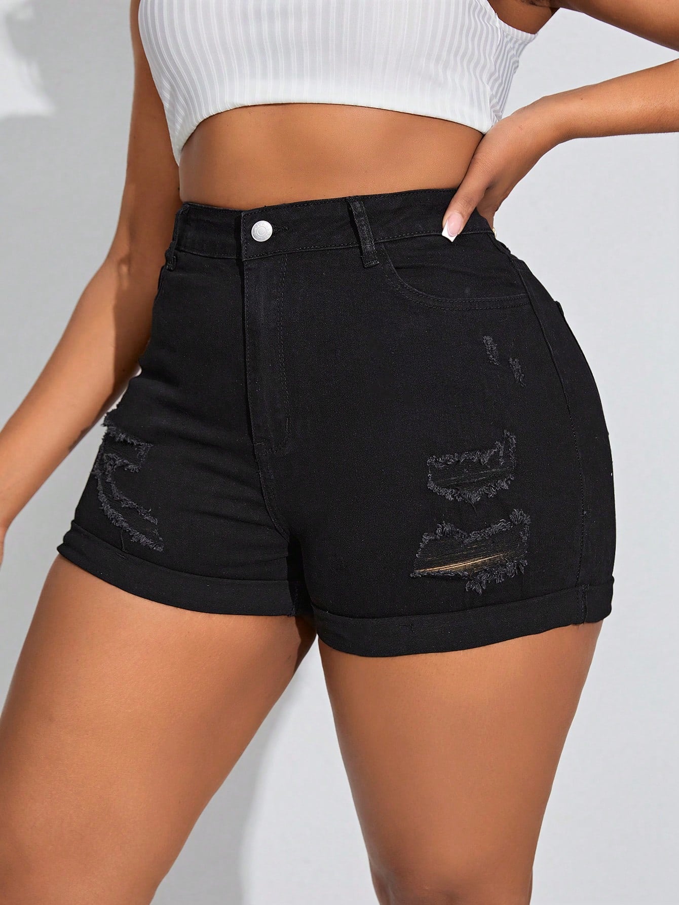 Plus Size Women'S Distressed Denim Shorts