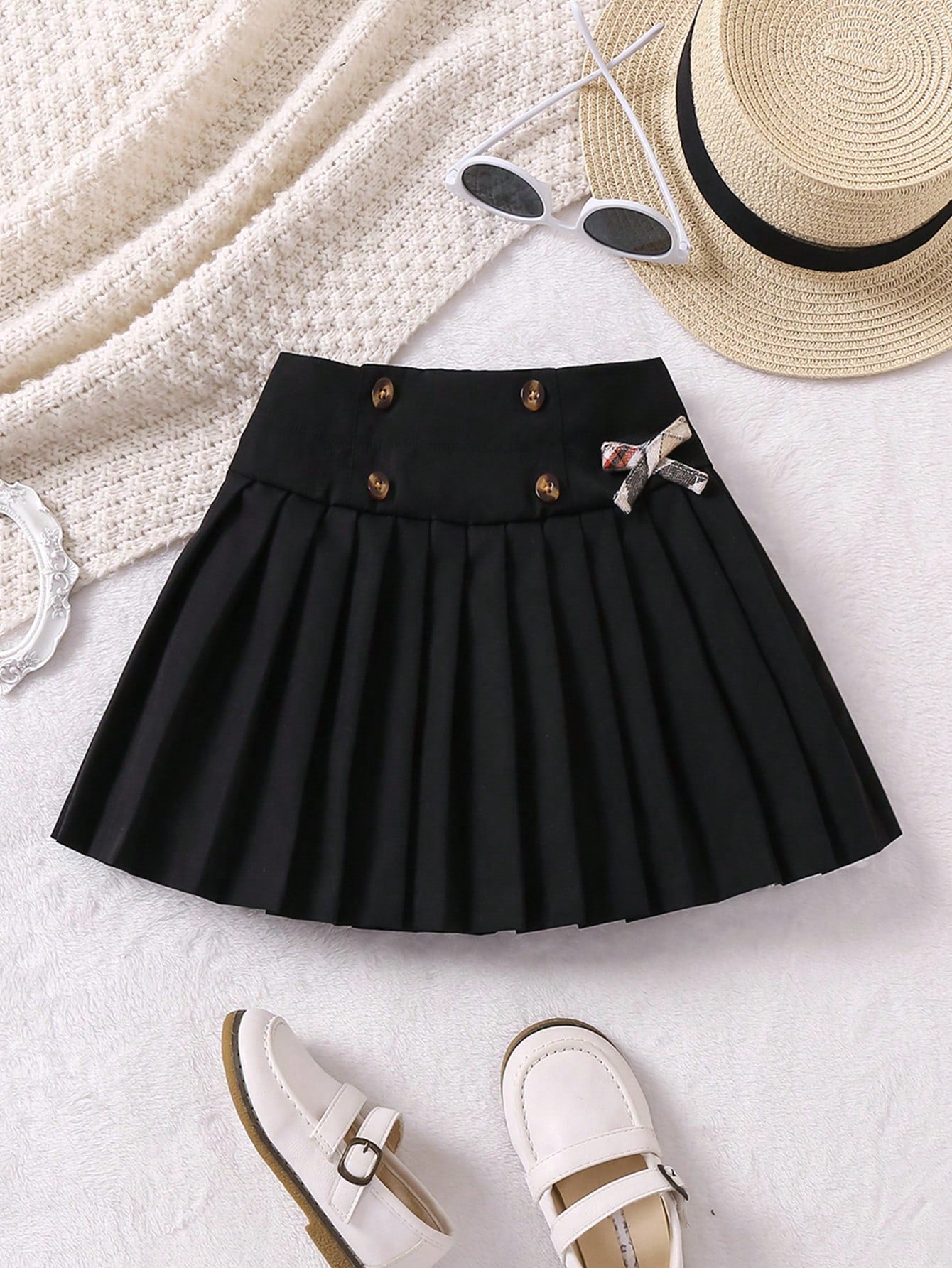 Young Girl Bow Front Pleated Skirt