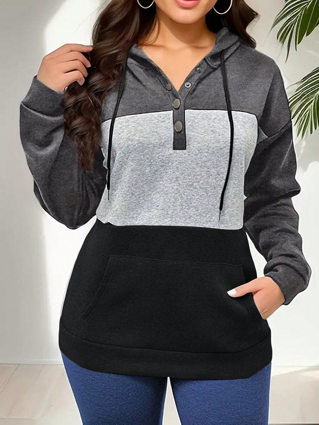 Women's Colorblock Drawstring Hoodie