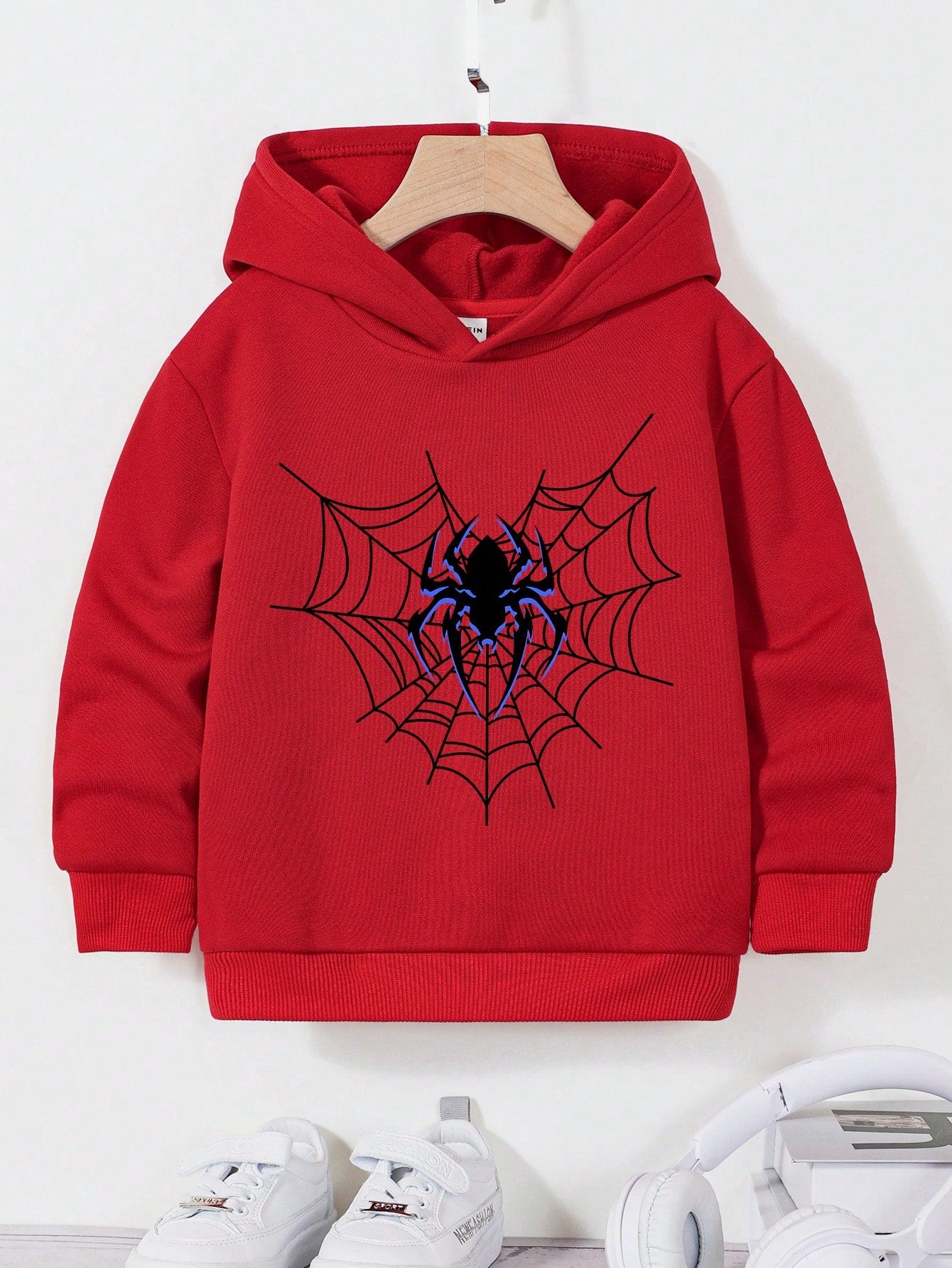 Young Boys' Casual Spider Print Hooded Spring Sweatshirt