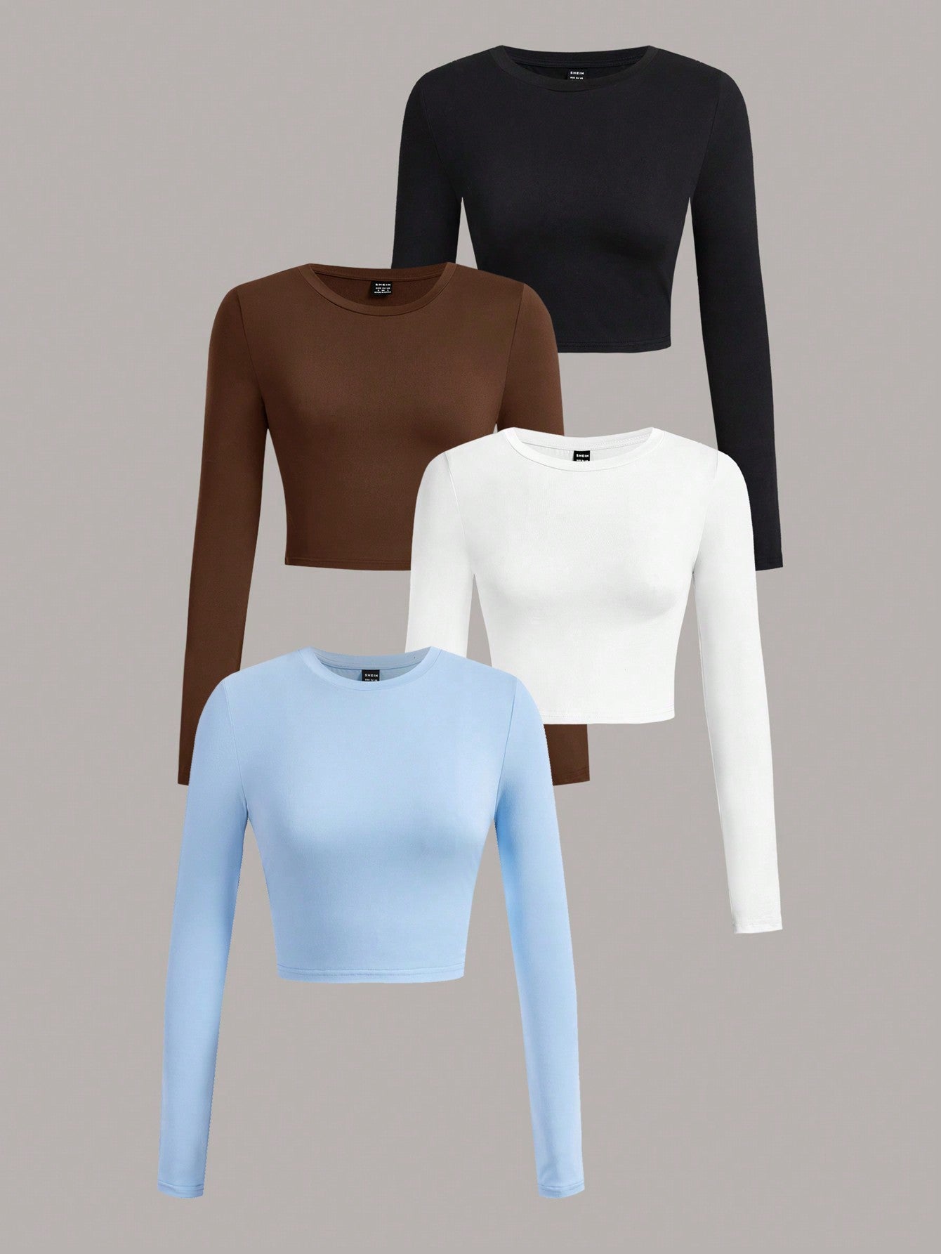 4pcs Casual Round Neck Long Sleeve Slim Fit Women's T-Shirt, Ideal For Spring And Autumn