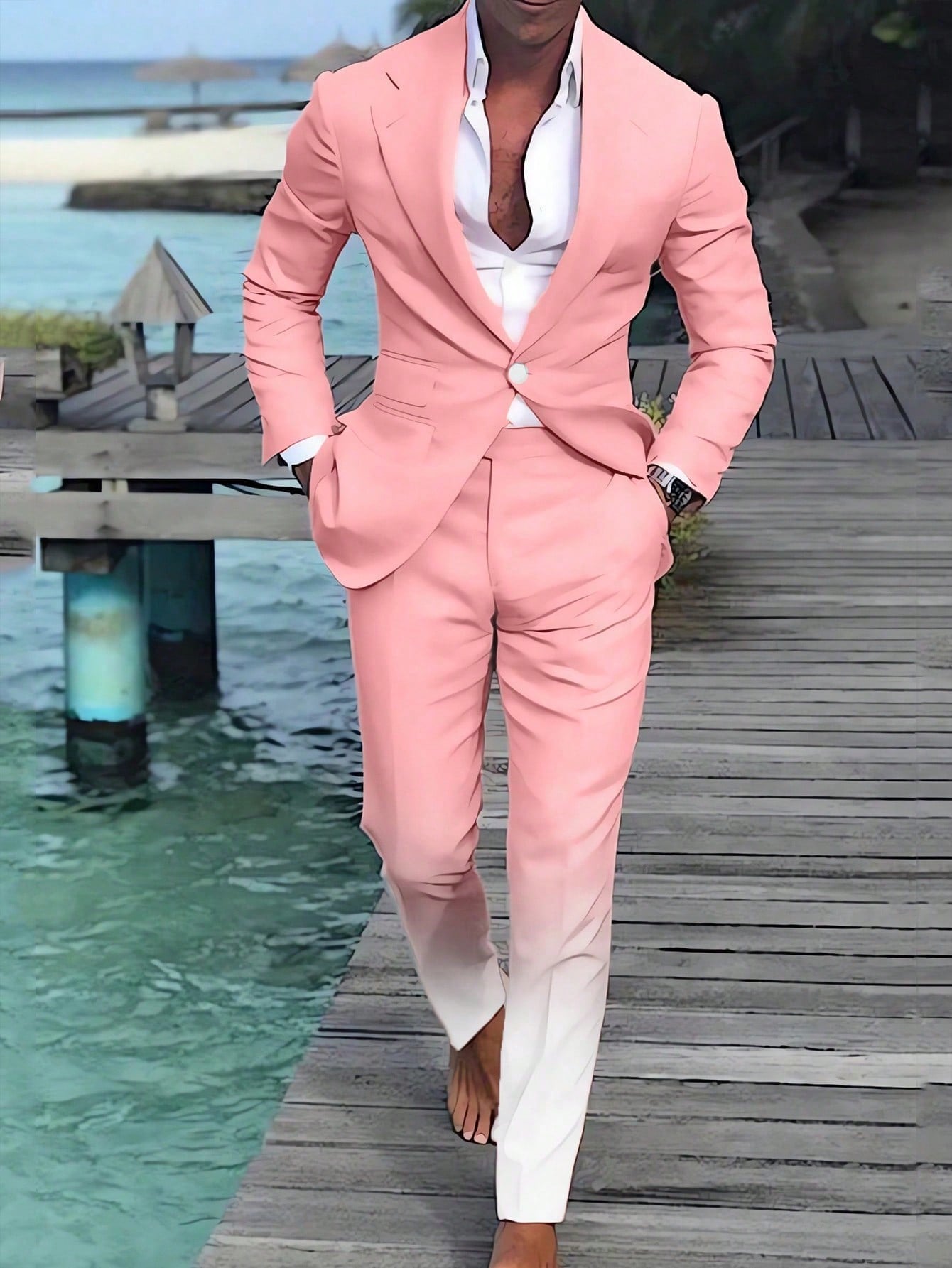 Men's Lapel Long Sleeve Suit Jacket And Pants Set