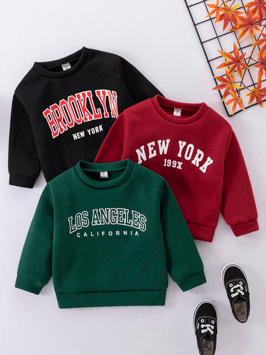 Young Boy 3pcs Casual Letter Print Long Sleeve Sweatshirt Set For Daily Wear, Autumn And Winter