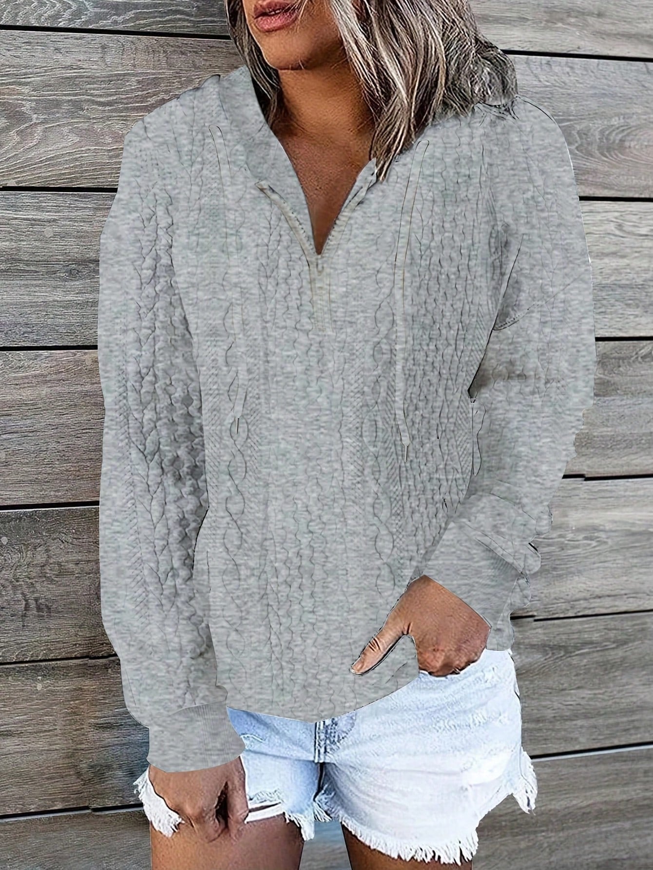 Women'S Textured Hooded Sweatshirt