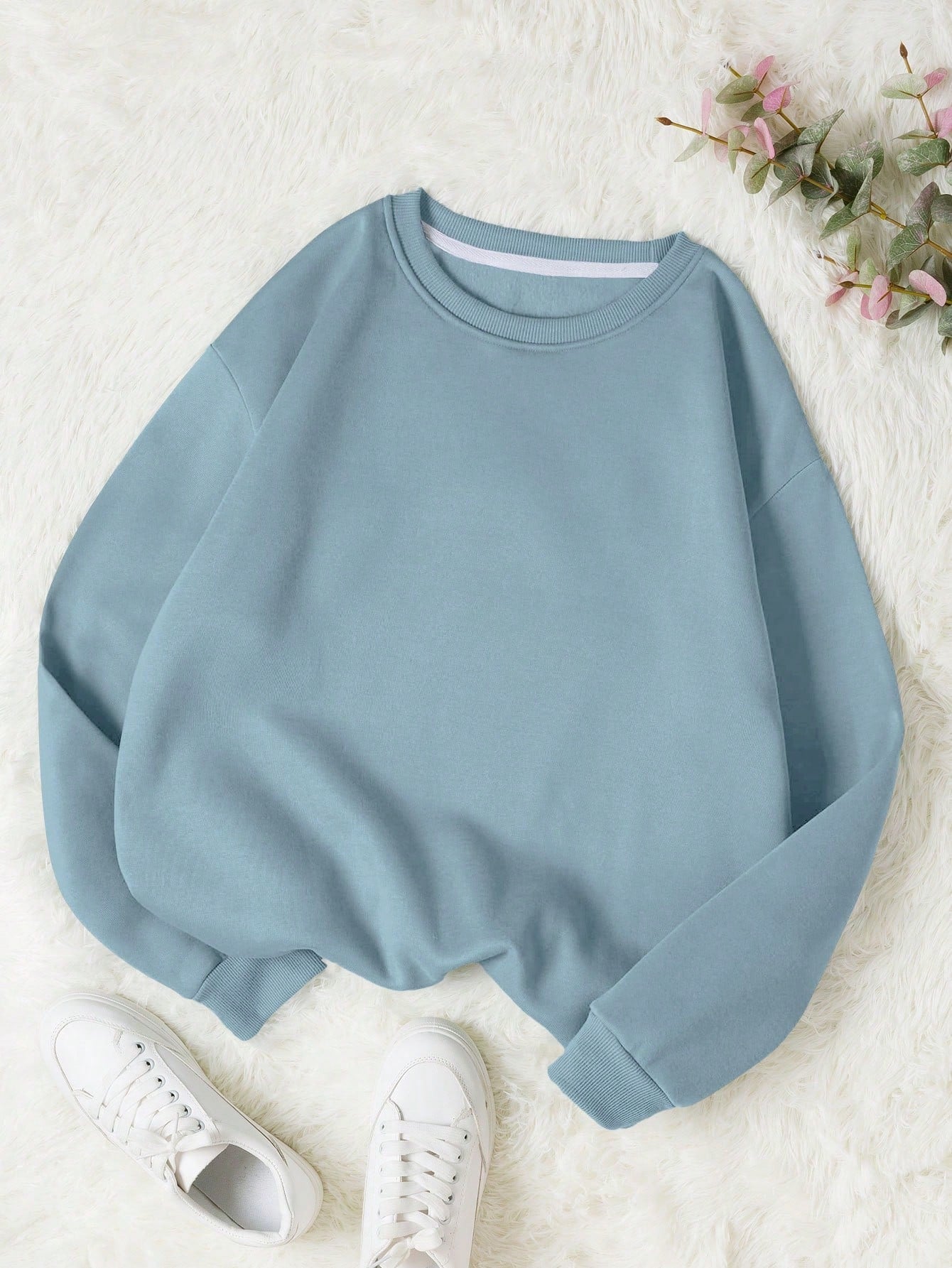 Ladies' Plain Color Round Neck Sweatshirt, Regular Fit