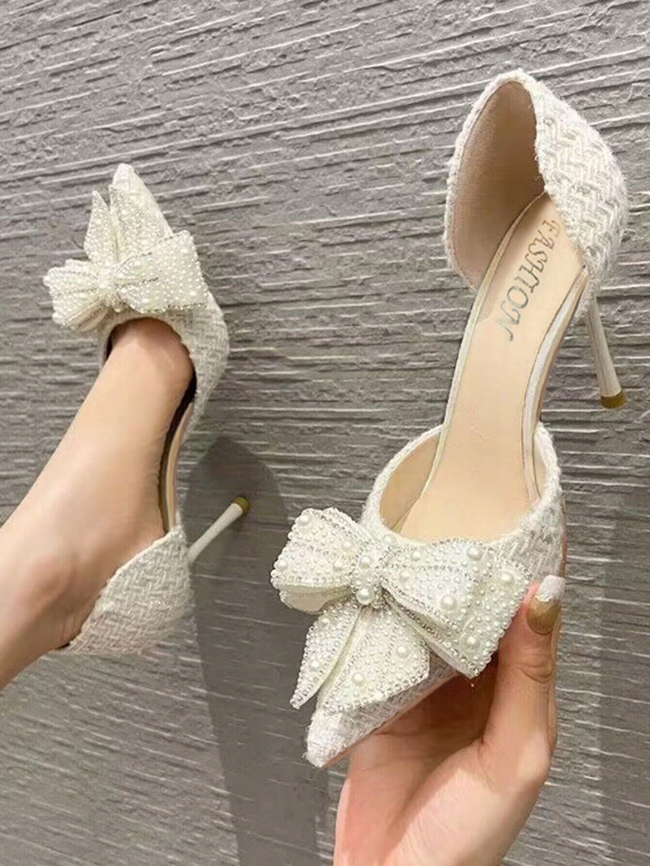 Women's High-Heeled Sandals, Thin Heels, Breathable Hollow Out, Small Bow Tie, Uncommon Style, Match With Skirts, Rhinestone Decoration, Pink