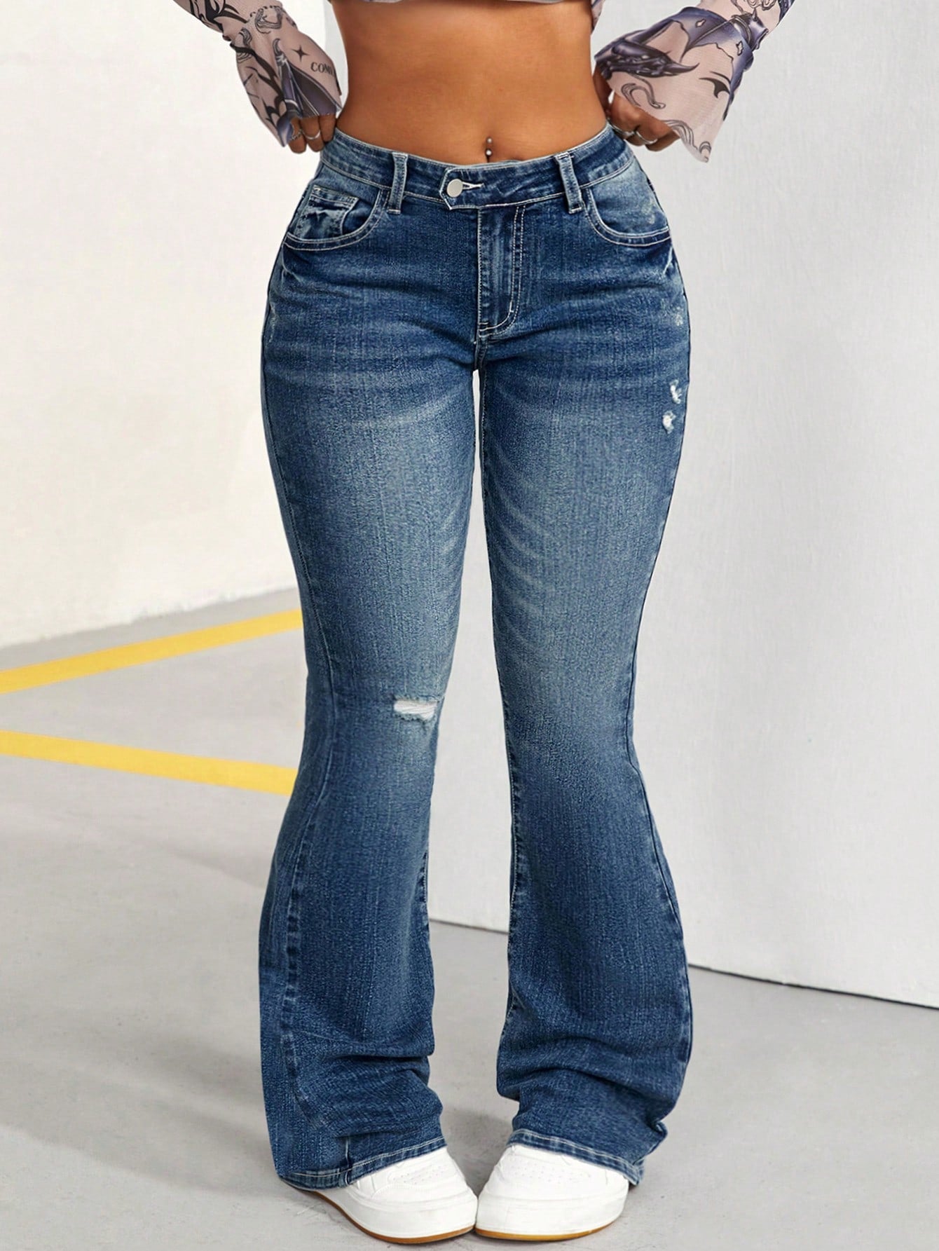 PETITE Bootcut Jeans With Washed Finish