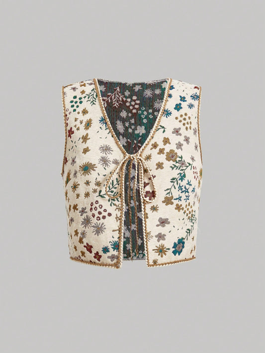 Women's Jacquard Belted Vest Boho Jacket