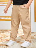 Young Boy Solid Color Straight Leg Woven Pants