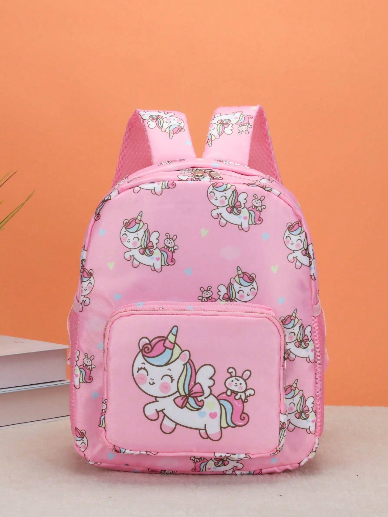 1pc Cartoon Butterfly Unicorn Printed Backpack For Girls, Random Pattern Position