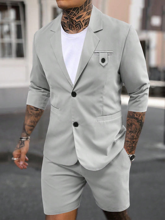 Men'S Solid Color Notched Lapel Single Breasted Suit Jacket