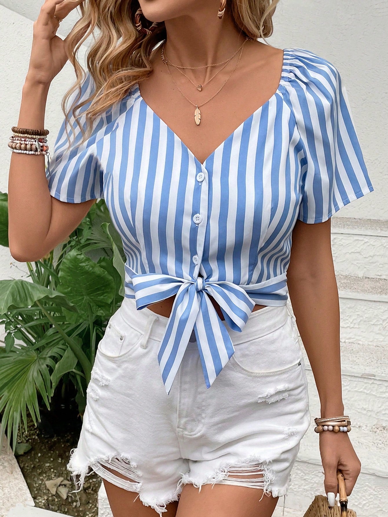 Women's Striped Blouse With Knotted Hem