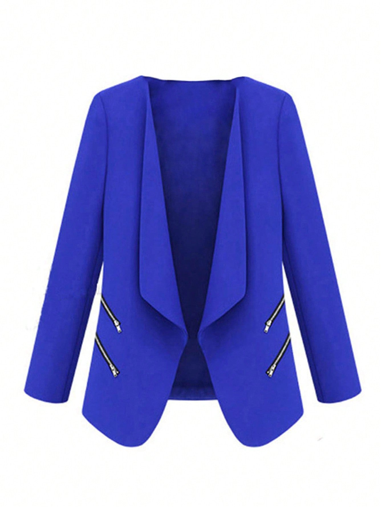 Plus Size Solid Color Waterfall Neckline Jacket With Zipper Design