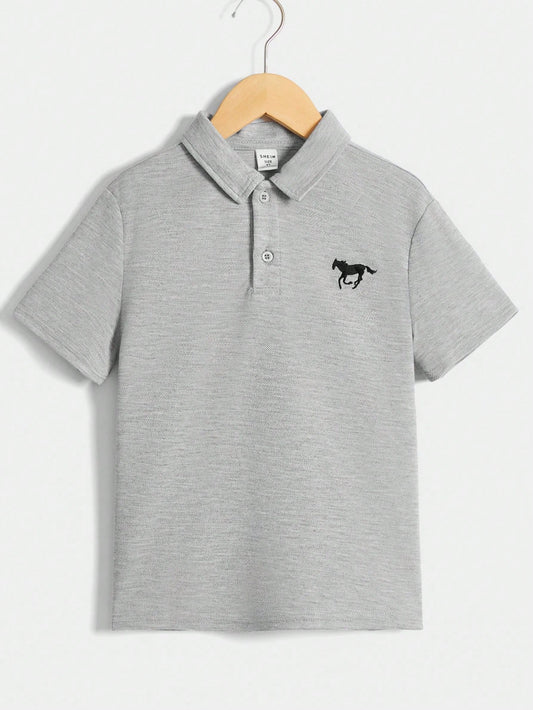 Tween Boy Casual Comfortable Polo Shirt With Horse Embroidery