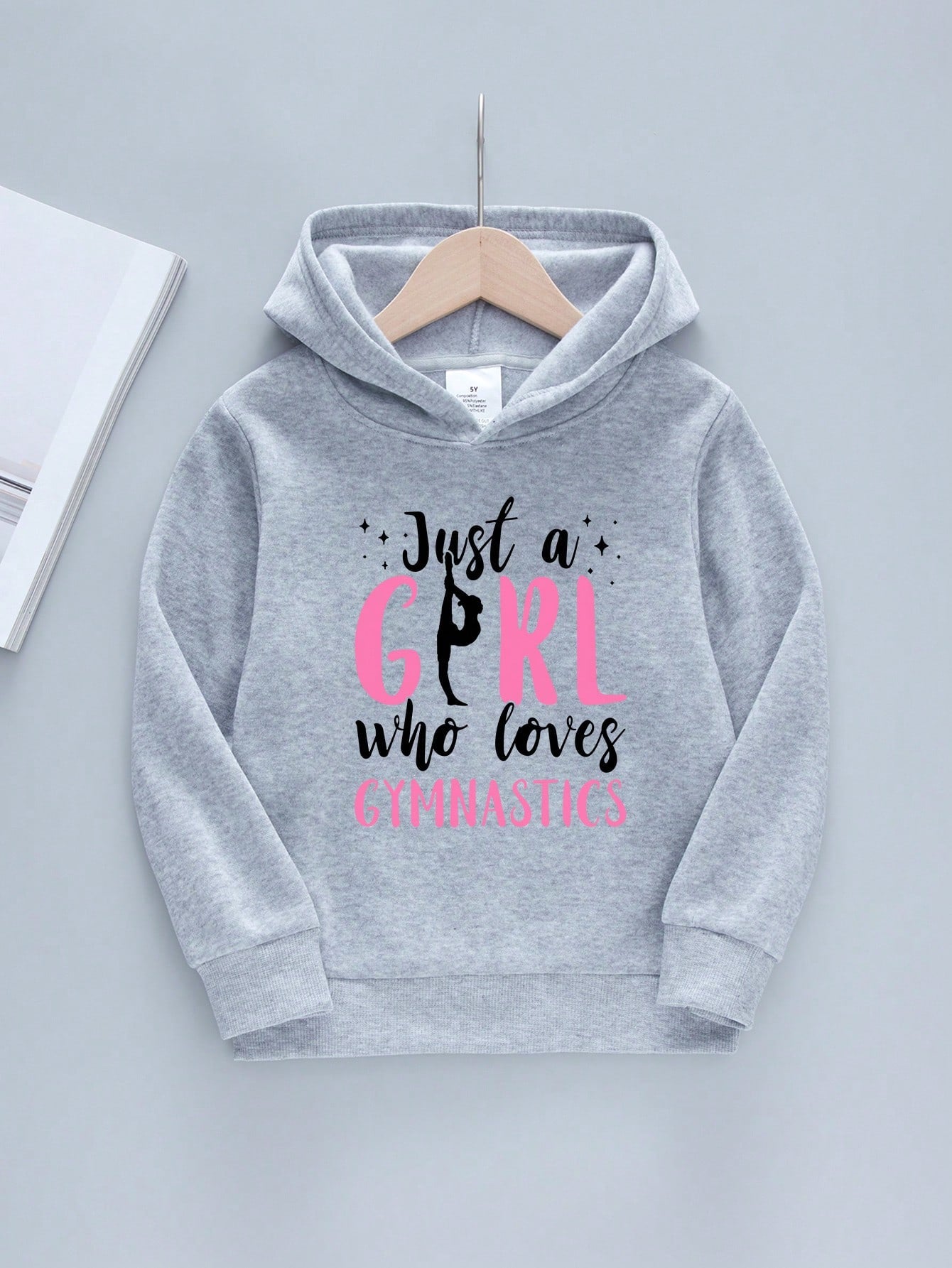 Young Girl's Hooded Fleece Sweatshirt With Gymnastics Characters And Slogans Printed