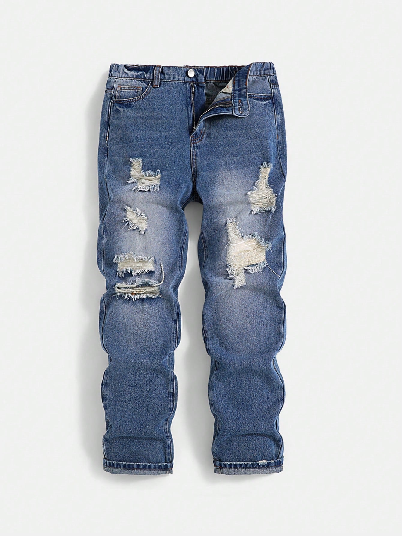 Teen Boy Washed Look Faded Denim Jeans With Ripped Details