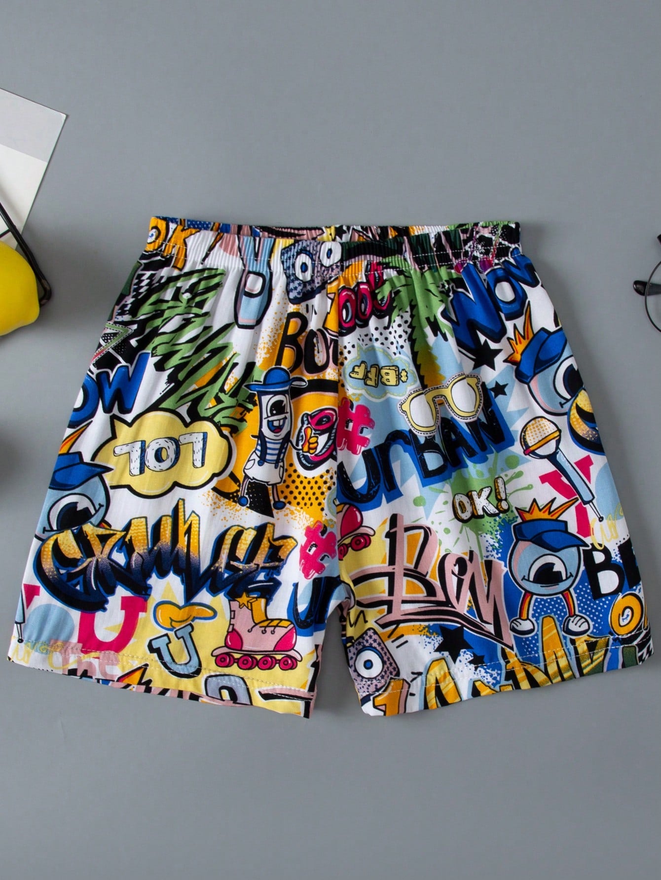 Young Boys' Cartoon Letter Print Beach Shorts, Summer