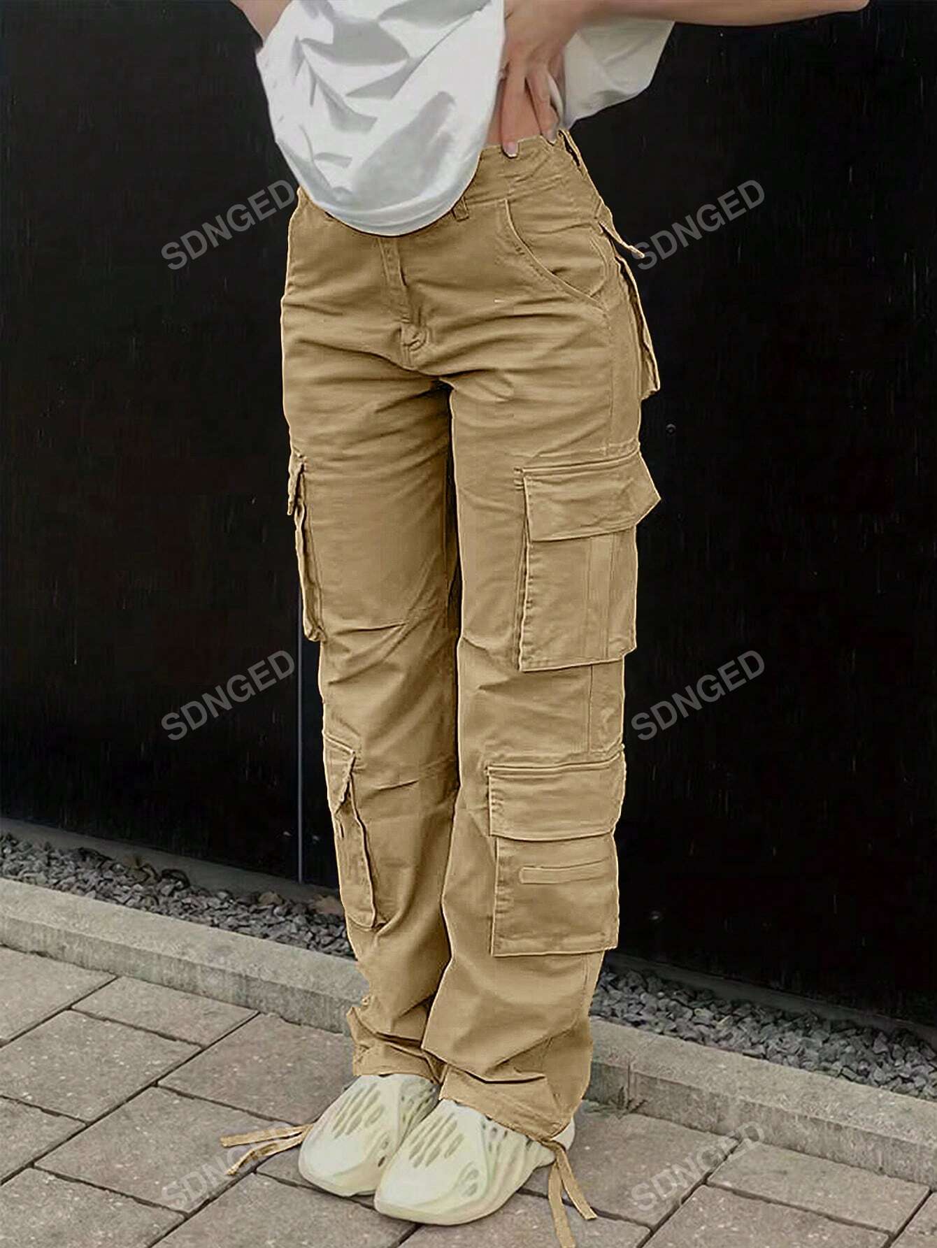 Solid Color Multi-Pocket Cargo Pants