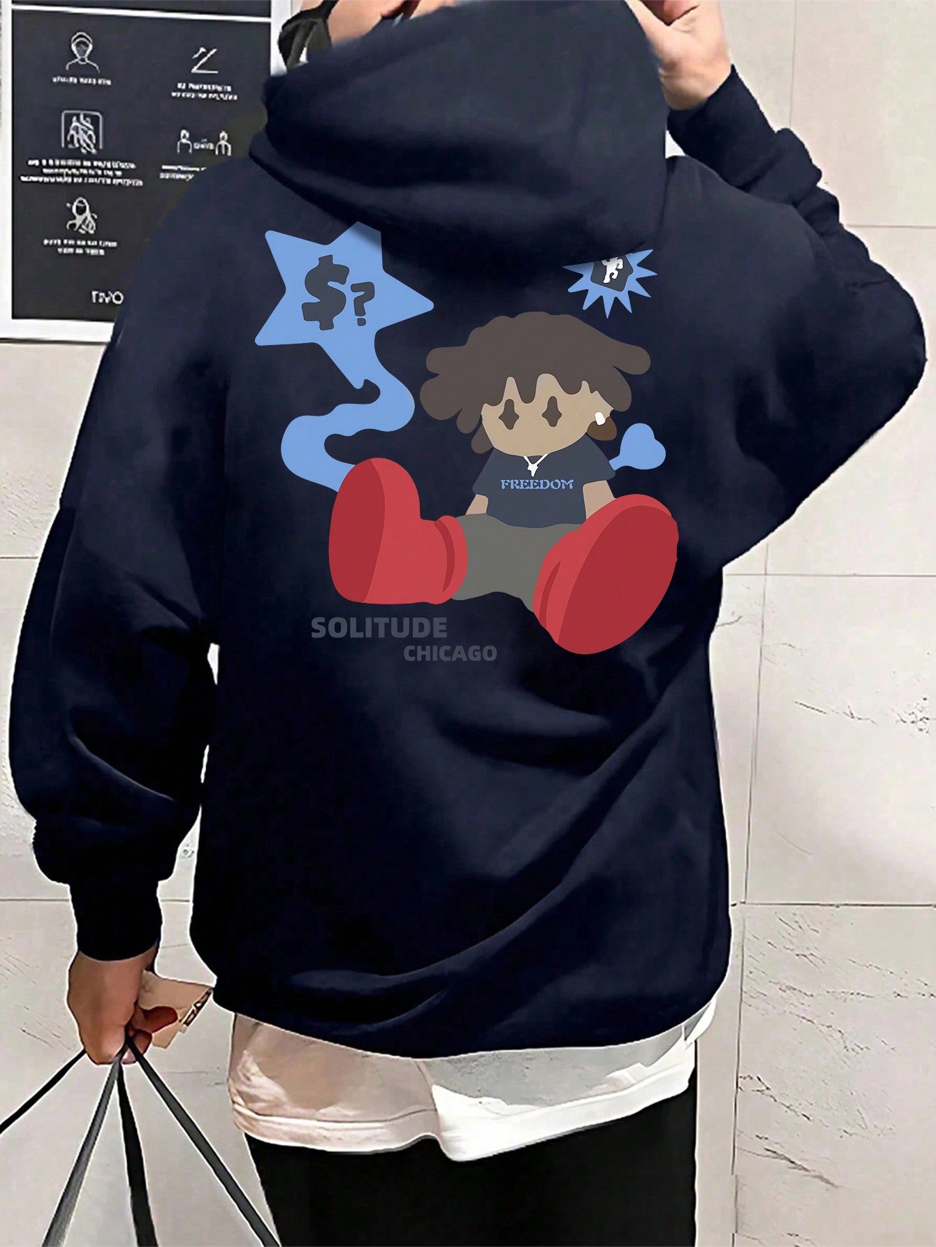 Men Cartoon & Slogan Graphic Hoodie