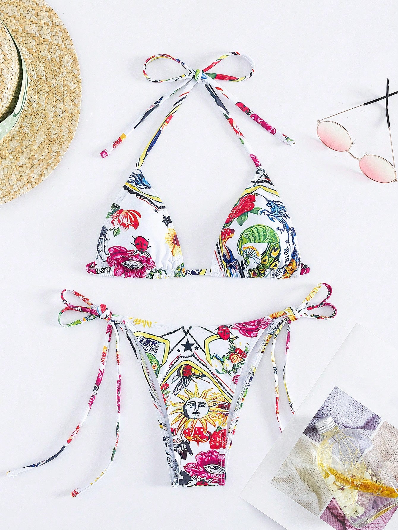 Women's Two-Piece Bikini Set, Sexy Halter Strap Triangle Bikini Set Summer Beach