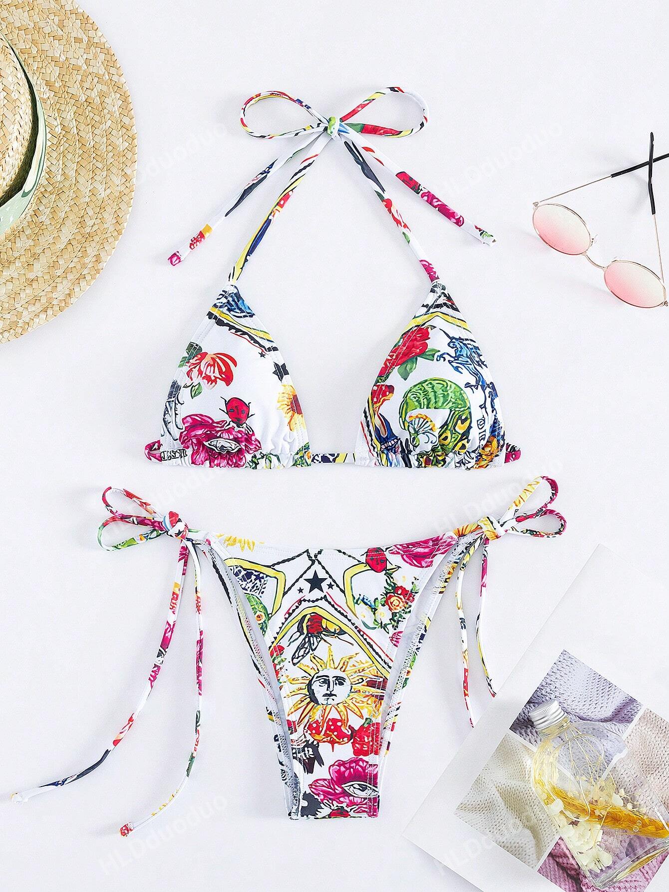 Women's Bikini Two Pieces Bikini Set, Sexy Halter Strap Triangle Swimwear Summer Beach