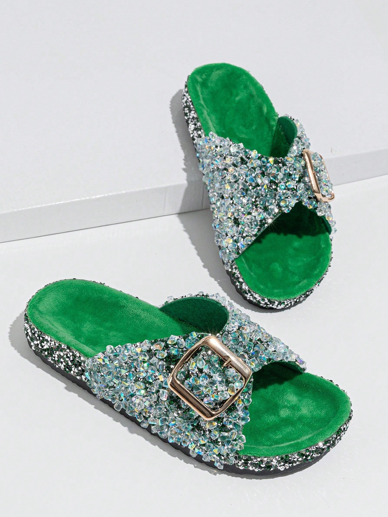 New Rhinestone Sequin Flat Beach Women's Casual House Slippers Outdoor Printed Party Cute Sandals