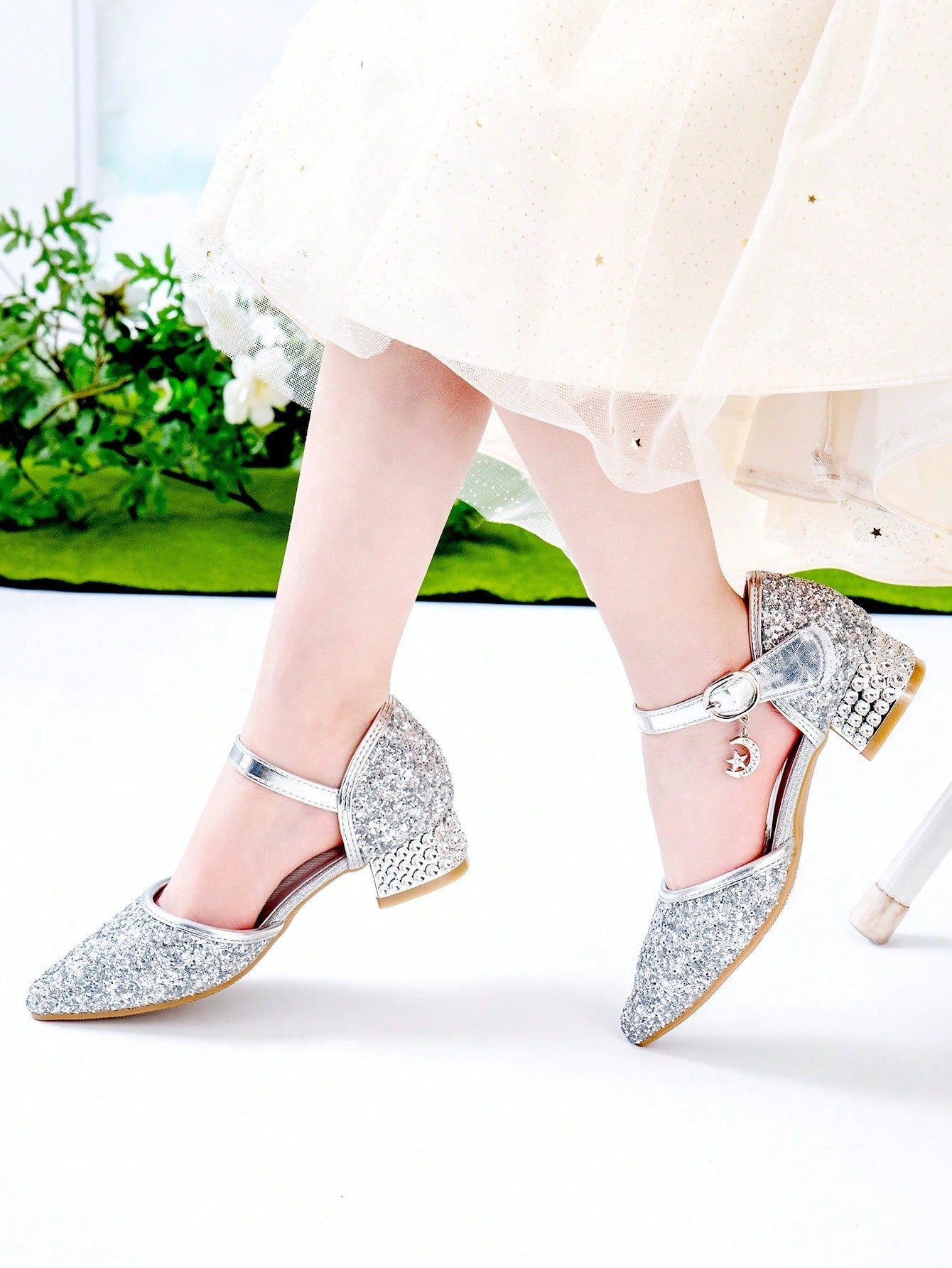 Children's Party Shoes Decorated With Silver Glitter Bowknot, Suitable For Autumn And Winter Dresses