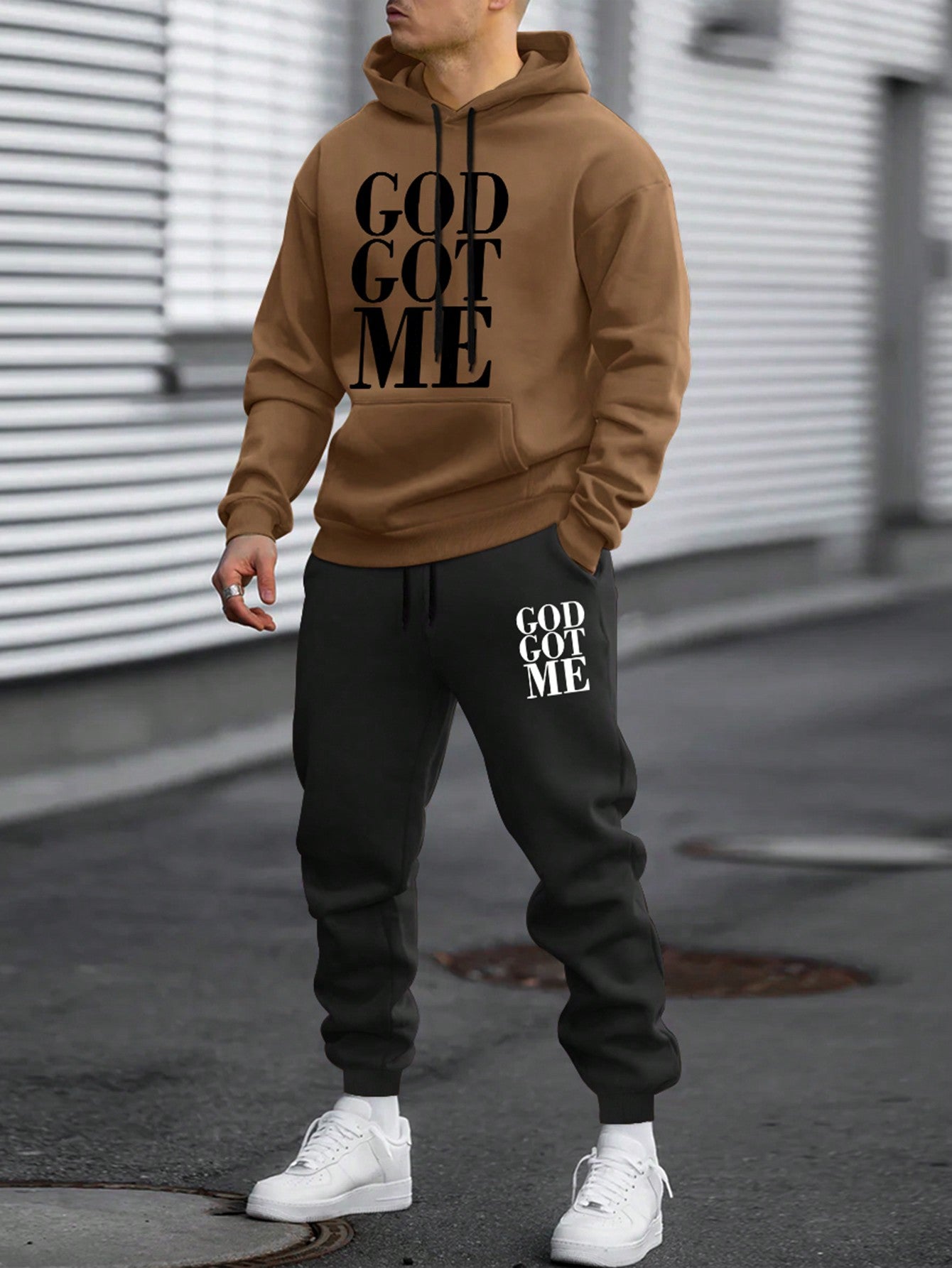 Men's Letter Print Hoodie And Pants Set