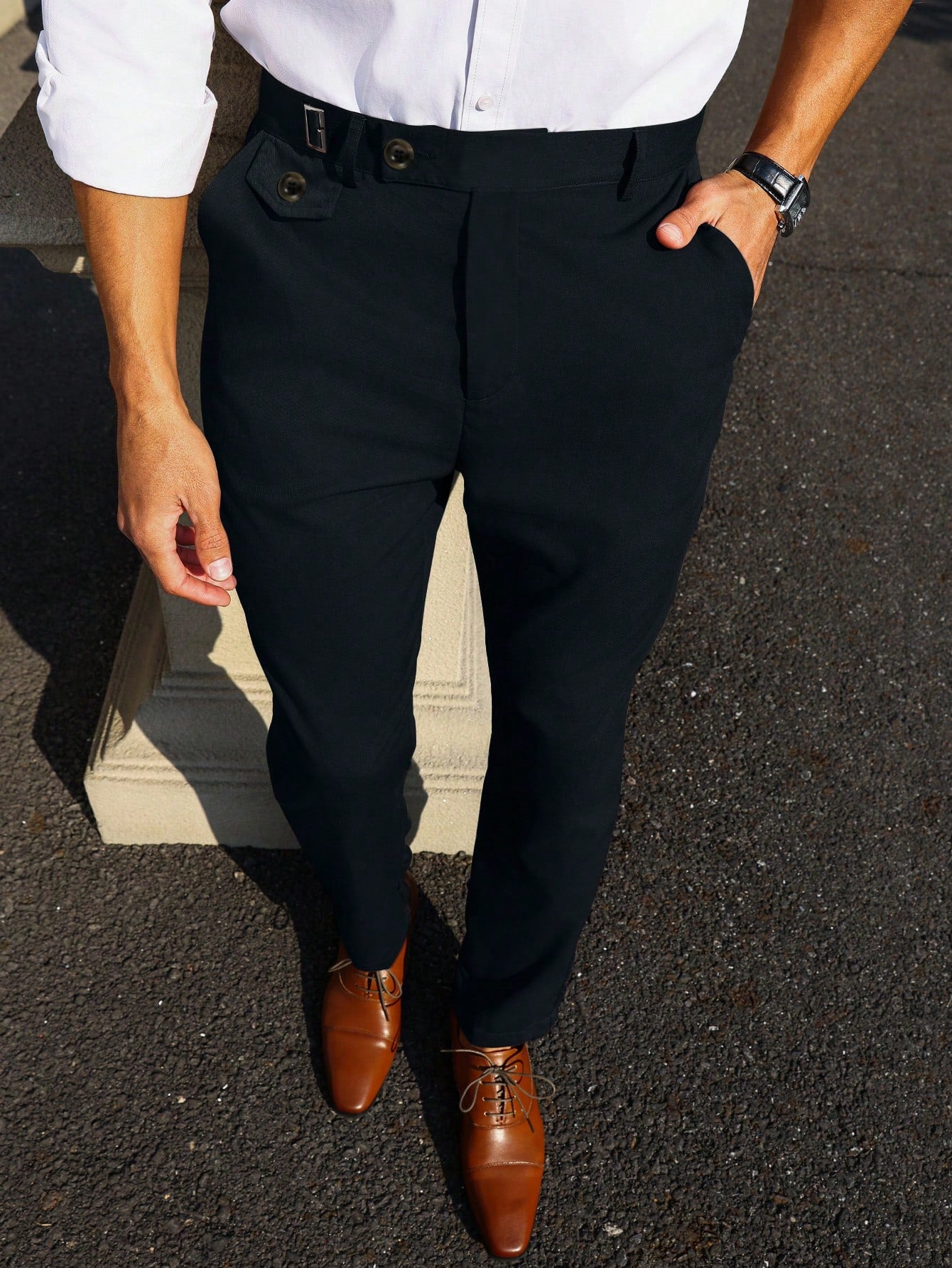 Men's Solid Color Slanted Pocket Tapered Dress Pants