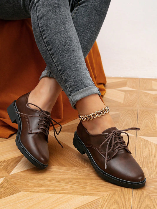 Women's Spring & Autumn Casual Retro Lace-Up Oxford Shoes, Comfortable Round Toe Flat Shoes