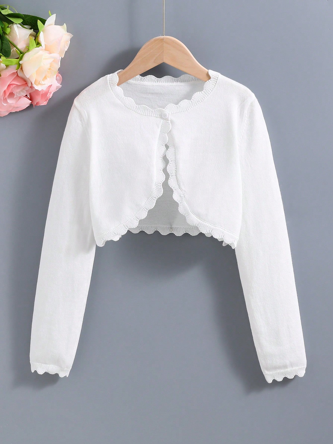 Tween Girl Simple Fashion Long Sleeve Single Button Knit Cardigan, Can Be Worn Outside