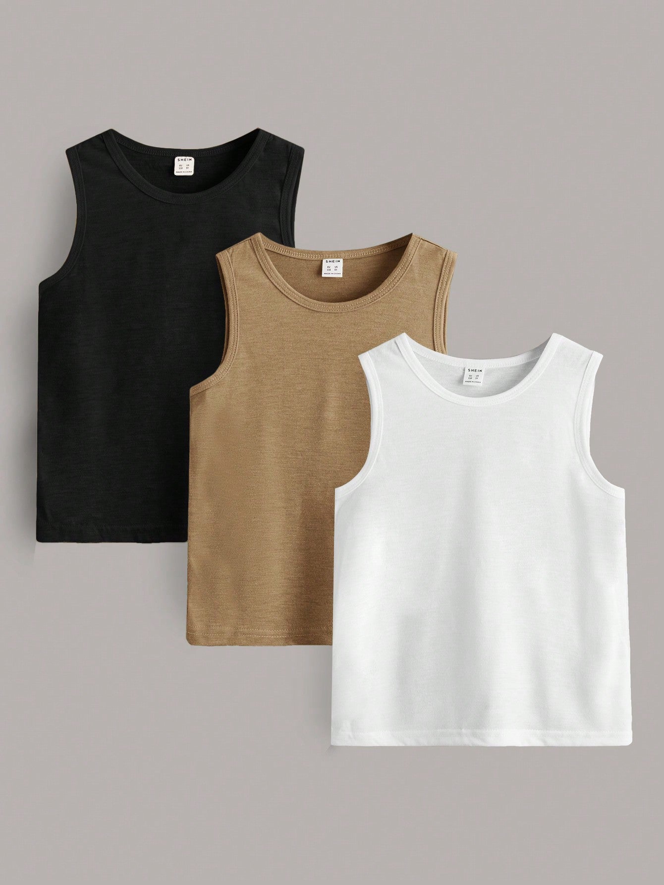 Young Boy 3pcs Casual Solid Summer Round Neck Tank Top