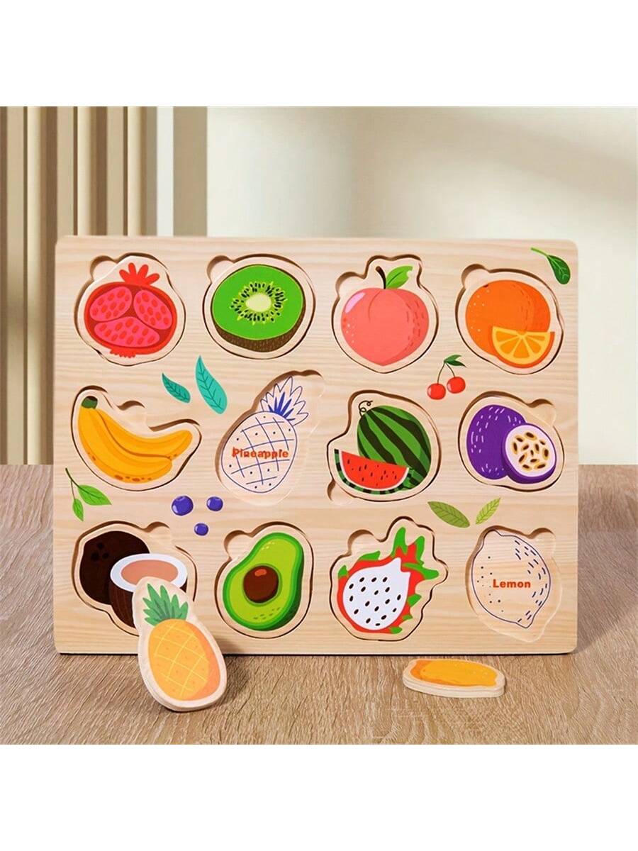 1pc Cartoon Animal & Fruit Cognition Wooden Jigsaw Puzzle Toy Set For Kids, Gift For Enlightenment