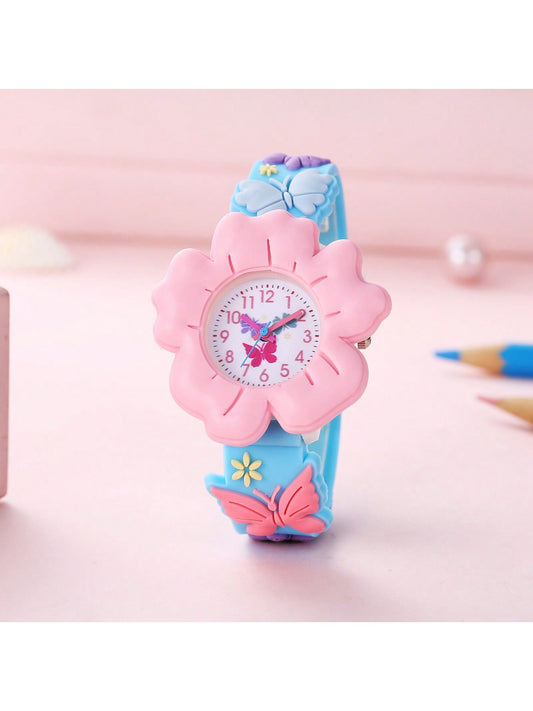 New Kids' Flower & Butterfly Cartoon Watch 3d Pattern Pvc Soft Skin Children's Learning Watch