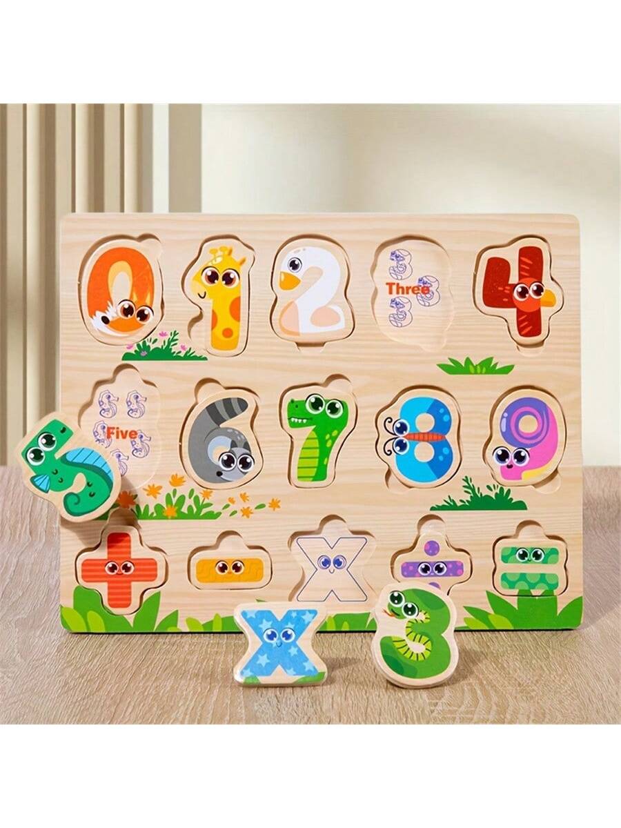 1pc Cartoon Animal & Fruit Cognition Wooden Jigsaw Puzzle Toy Set For Kids, Gift For Enlightenment