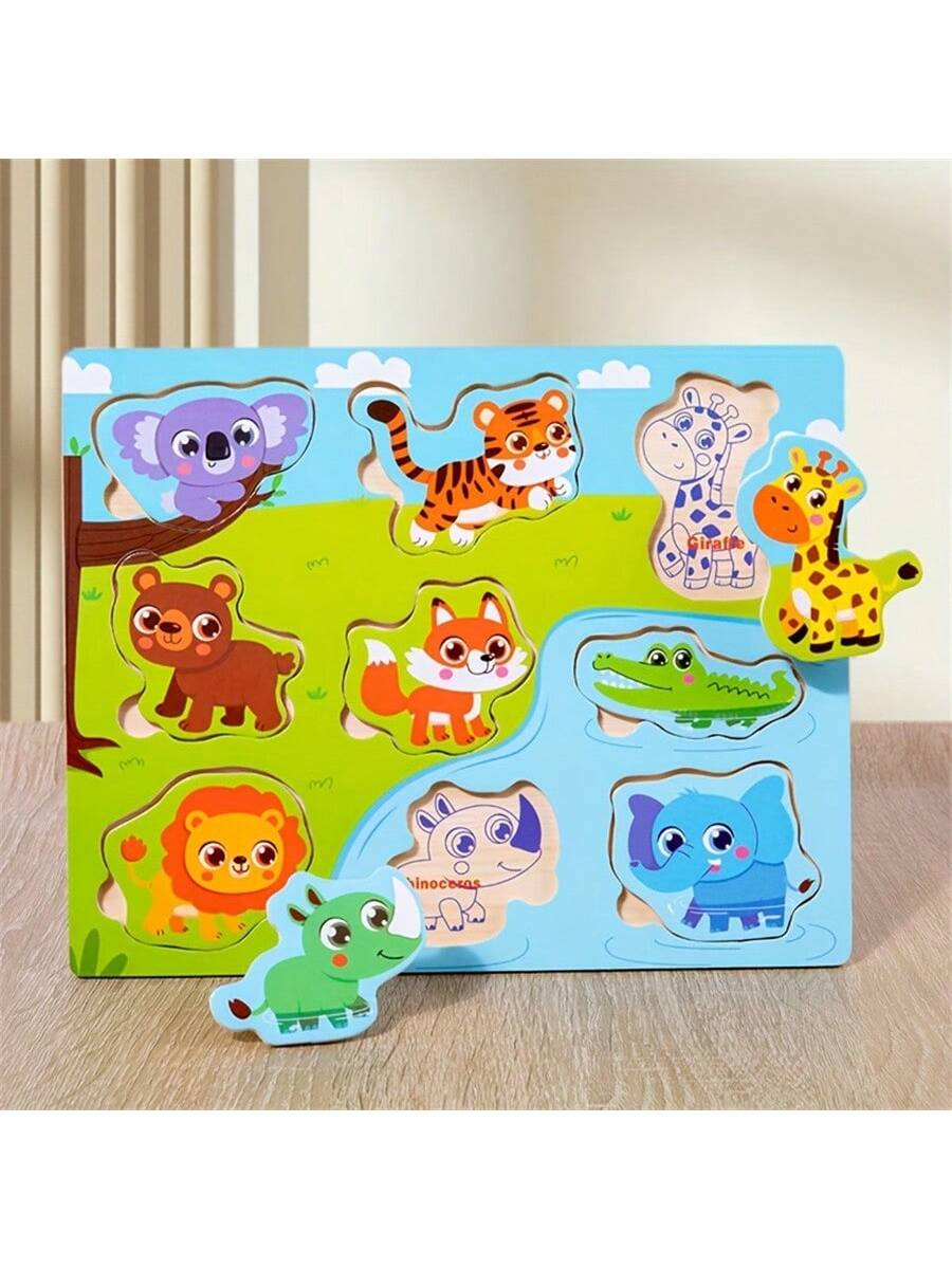 1pc Cartoon Animal & Fruit Cognition Wooden Jigsaw Puzzle Toy Set For Kids, Gift For Enlightenment