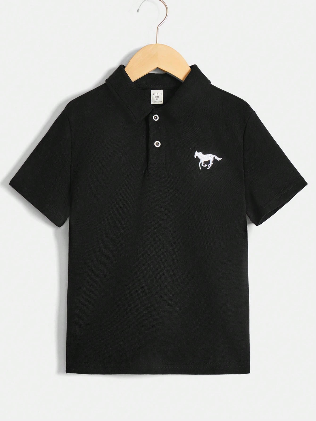 Tween Boy Casual Comfortable Polo Shirt With Horse Embroidery