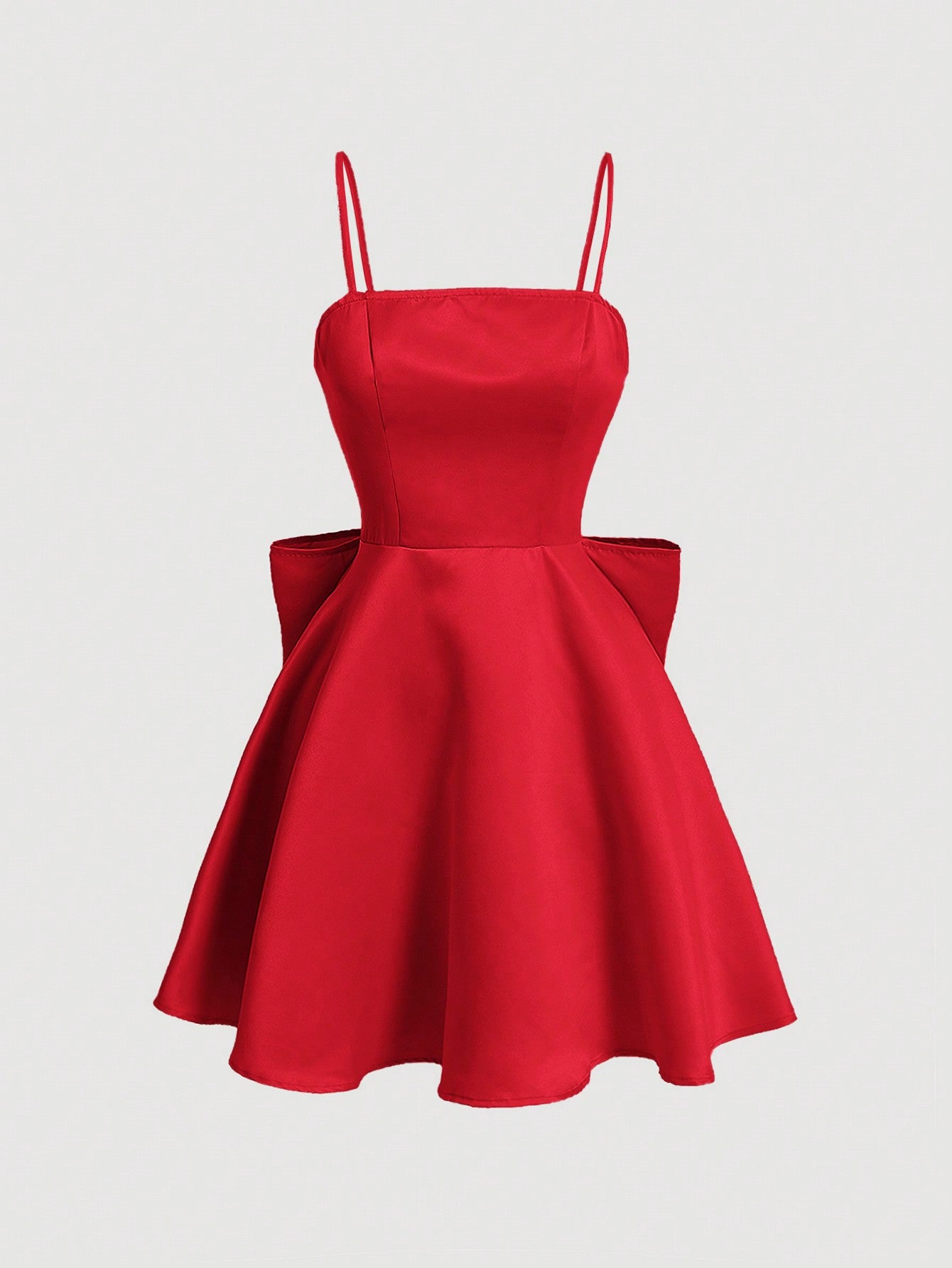 Solid Color Back Bowknot Decorated Spaghetti Strap Dress