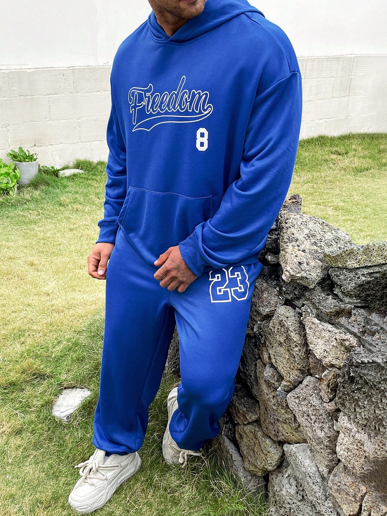 Men'S Plus Size Letter Print Hooded Sweatshirt And Sweatpants Set