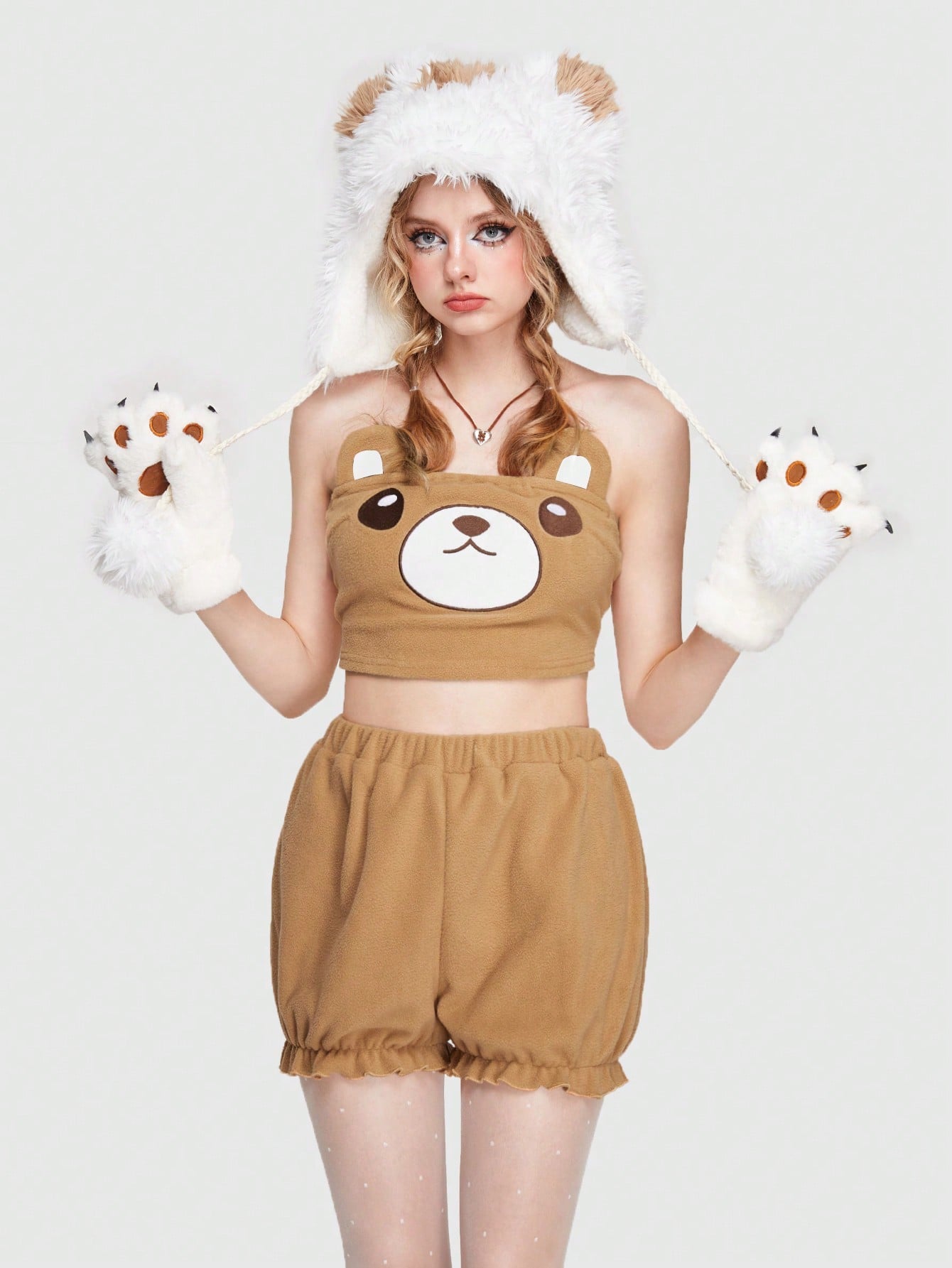 Women'S Cute Bear Embroidery Shorts 2pcs/Set