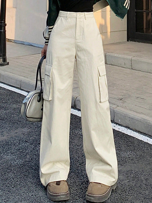 Women'S Solid Color Flap Pocket Trousers